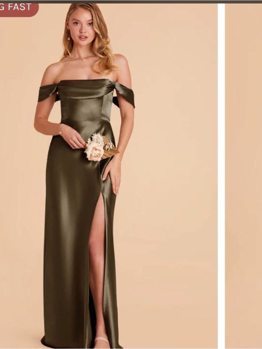 Birdy Grey One-Shoulder Satin Gown in Olive Green